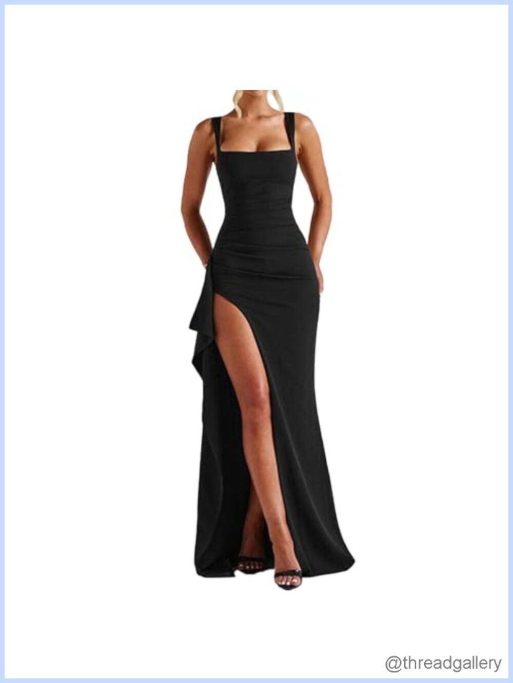 Women's Sleeveless Bodycon Ruched High Slit Maxi Formal Cocktail Prom Dress